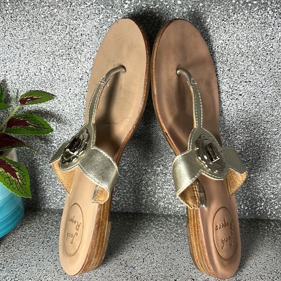 Jack Rogers Larissa Sandals Turnlock Logo Gold Sandals Flip Flops Shoes Size 5.5 - Picture 5 of 8